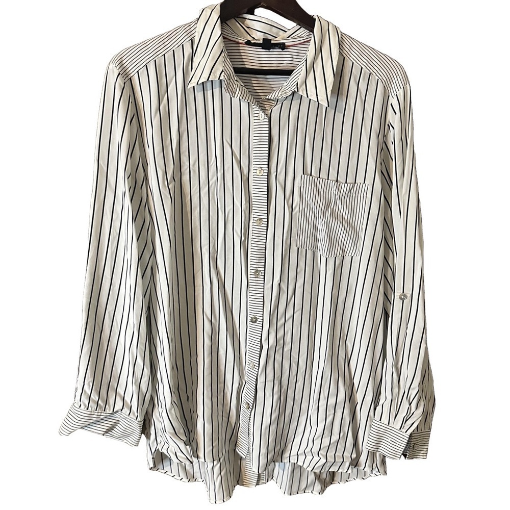 Jane + Delancey Striped Women’s Button-up Shirt Front & Back Sz 1X Plus